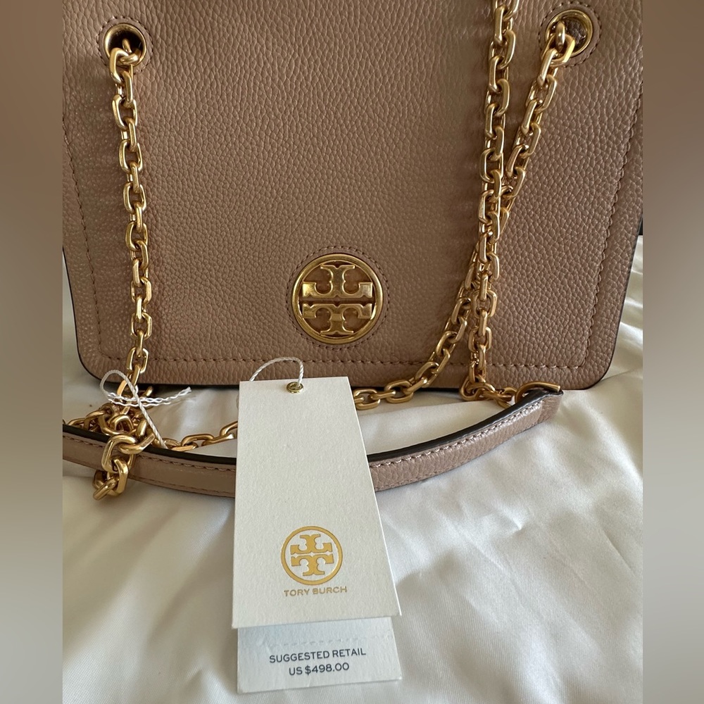 NWT Tory Burch Carson Convertible Leather Crossbody Bag in Devon Sand